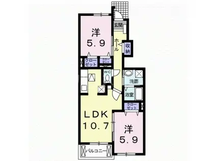 エントランス小牧 Ⅴ(2LDK/1階)の間取り写真