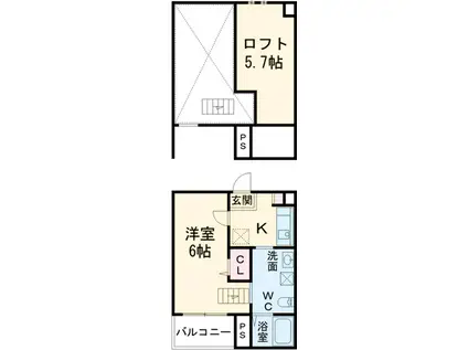 アペラシオン(1K/2階)の間取り写真
