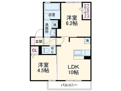 アビタシオン横井(2LDK/2階)の間取り写真