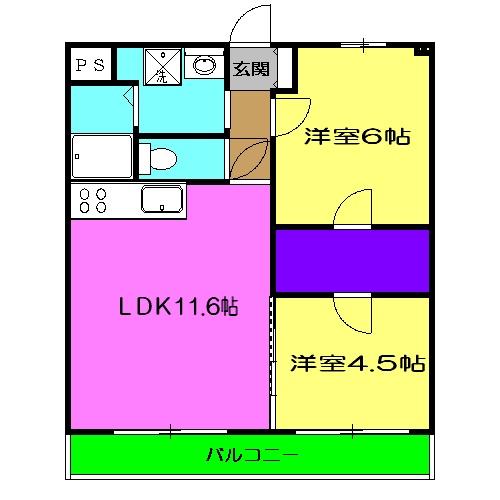 パシフィック葵(2LDK/2階)の間取り写真