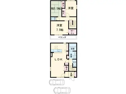 東海道・山陽新幹線 静岡駅 バス乗車時間：18分 千代田７丁目バス停で下車 徒歩7分 2階建 築10年(3SLDK)の間取り写真