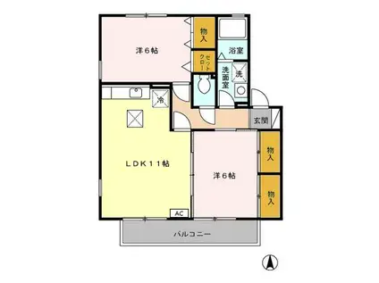 ヴィラージュ(2LDK/1階)の間取り写真