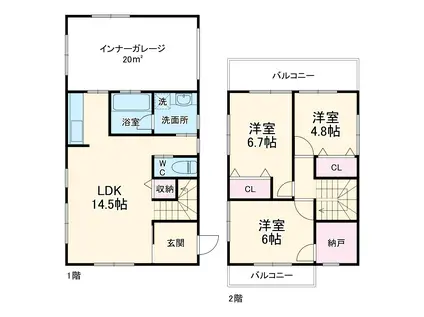 静岡鉄道静岡清水線 長沼駅(静岡) 徒歩8分 2階建 築19年(3LDK)の間取り写真