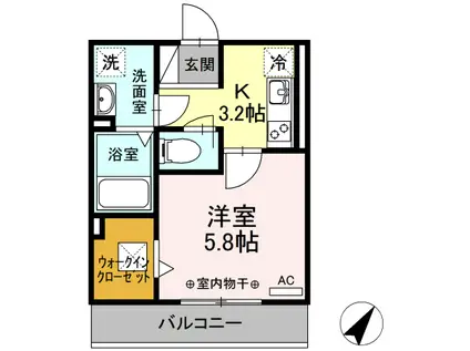 ジュネス東静岡(1K/2階)の間取り写真