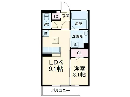 フロレゾン(1LDK/2階)の間取り写真