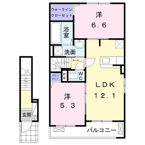 プレジオスⅡ-A(2LDK/2階)の間取り写真