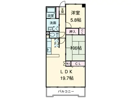 ウインドリッヂ鷹匠(2LDK/12階)の間取り写真