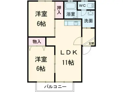 ハイカムール21(2LDK/2階)の間取り写真