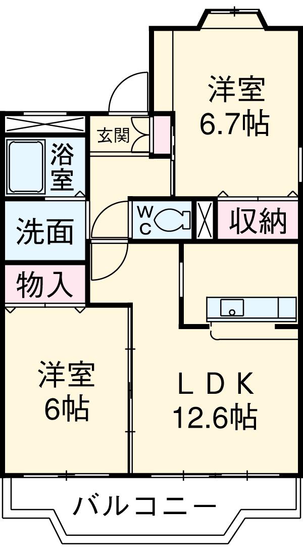 シャトーI(2LDK/1階)の間取り写真