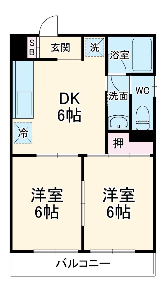 フラッツ本町西(2DK/1階)の間取り写真