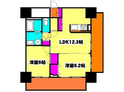 フクロク・レーヴ・マンション(2LDK/6階)の間取り写真