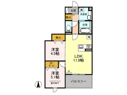 ヌヌース南鳩ヶ谷(2LDK/3階)の間取り写真