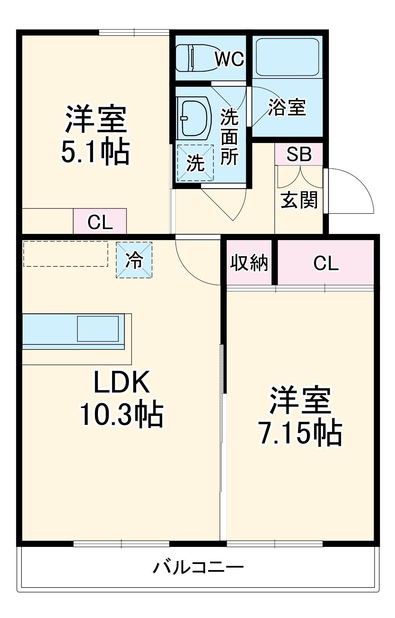 マンションカメリアⅡ(2LDK/1階)の間取り写真