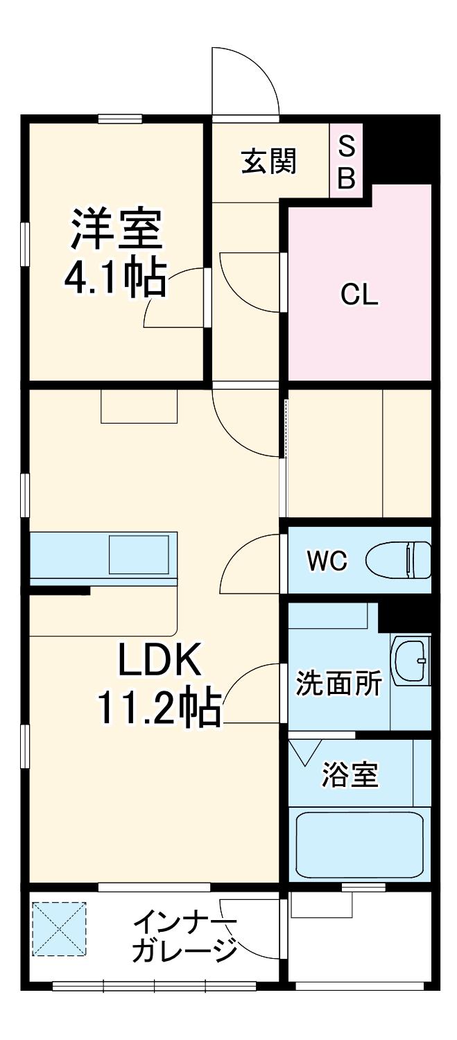 ELLE(1LDK/3階)の間取り写真