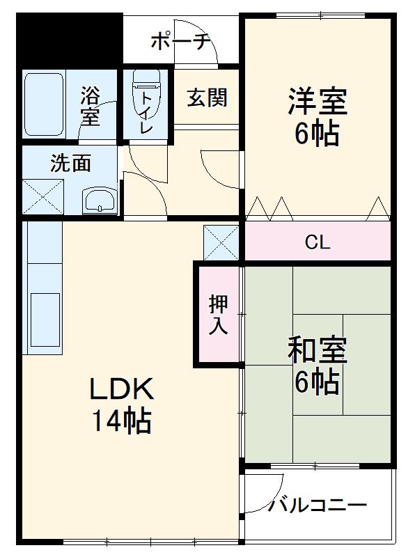 アートヒルズ(2LDK/2階)の間取り写真