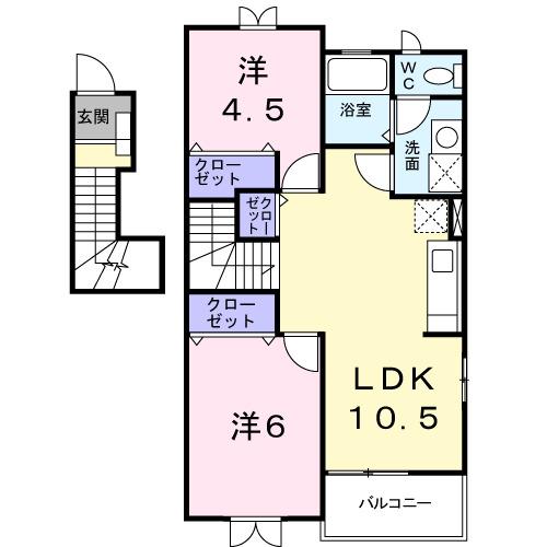インフィニティⅢ(2LDK/2階)の間取り写真