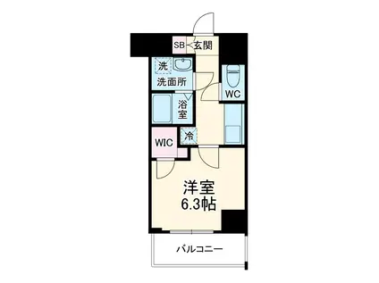 ル ポルスタ湘南(1K/9階)の間取り写真