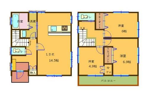 横浜線 淵野辺駅 徒歩15分 2階建 築10年(3LDK)の間取り写真