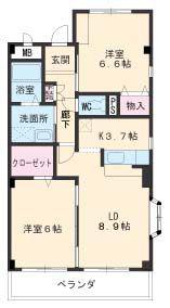 シャトーⅡ(2LDK/3階)の間取り写真