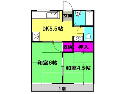 グリーンハイツB(2DK/2階)の間取り写真