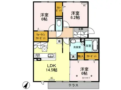 ロイジェントパークスレイクタウン 2 I(3LDK/1階)の間取り写真