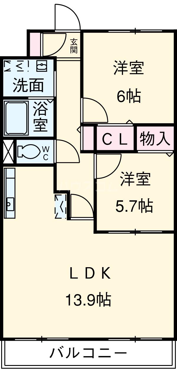 スリーウエル(2LDK/3階)の間取り写真