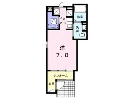 ピースフルⅡ(ワンルーム/1階)の間取り写真