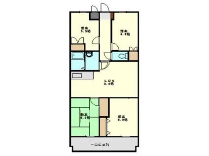 フラットハガ(4LDK/1階)の間取り写真