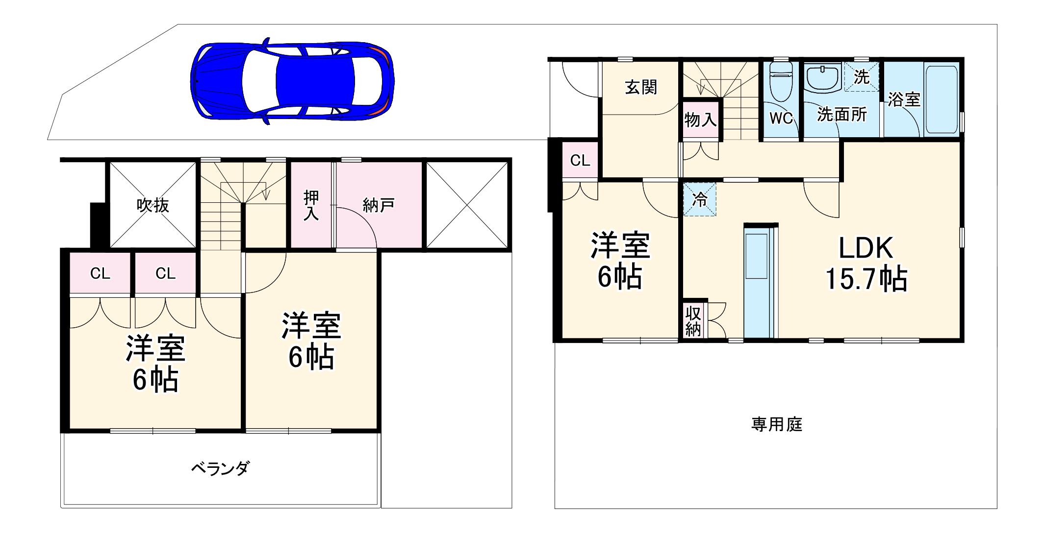 名古屋臨海高速鉄道 中島駅(愛知) 徒歩5分 2階建 築32年(3LDK)の間取り写真