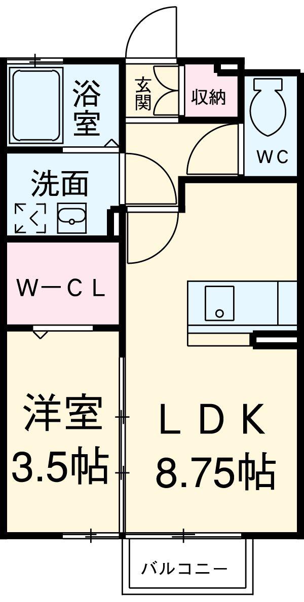 ハイツ新開(1LDK/1階)の間取り写真