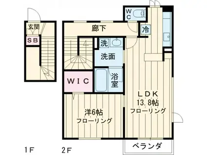 ラフィネ幸和Ⅱ(1LDK/2階)の間取り写真