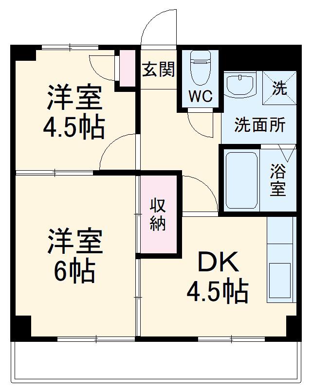 シャトーホソダB(2DK/3階)の間取り写真