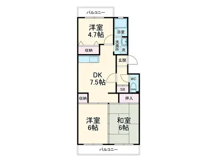 セジュールマンション(3DK/2階)の間取り写真