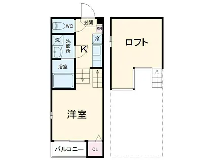 ハーモニーテラス荒中町Ⅱ(1K/2階)の間取り写真