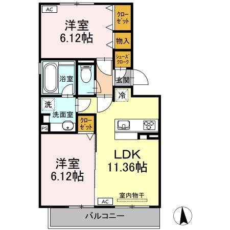 LIEBE ウエストON(2LDK/2階)の間取り写真