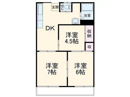 ピアース赤堀南町(3DK/2階)の間取り写真