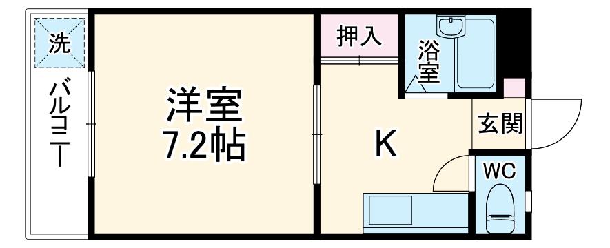 コーポグランデ立花(1DK/2階)の間取り写真