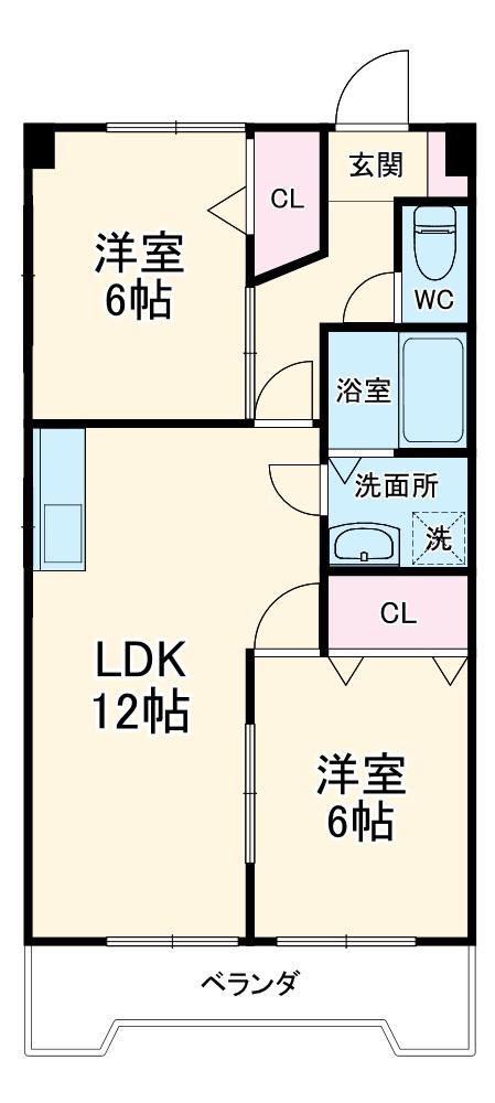 エステイト ツジ(2LDK/3階)の間取り写真
