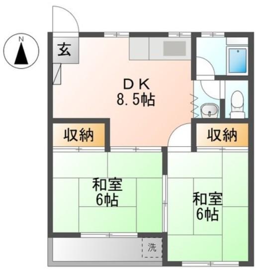 コーポ大矢(2DK/2階)の間取り写真