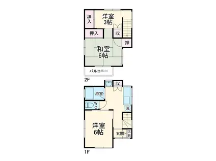 常磐線 松戸駅 徒歩20分 2階建 築33年(3DK)の間取り写真