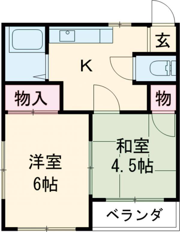 谷河内コーポ(2DK/1階)の間取り写真