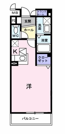 デューク B(ワンルーム/1階)の間取り写真