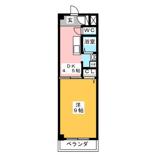 ウィンコート宮脇(1DK/3階)の間取り写真