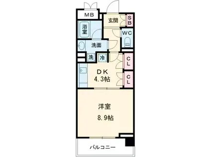 リージア経堂テラスガーデン(1DK/6階)の間取り写真