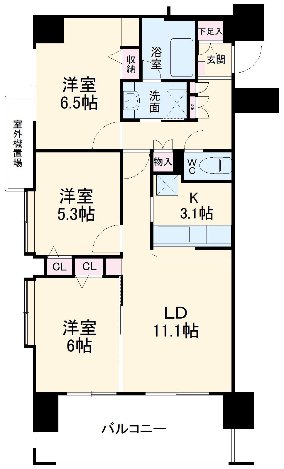 日神パレステージ大宮中央(3LDK/3階)の間取り写真