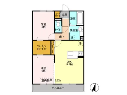 ホジョウレジデンス(2LDK/2階)の間取り写真