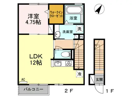 シャンポワール中島Ⅱ(1LDK/2階)の間取り写真