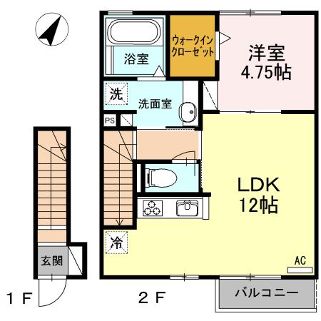 シャンポワール中島Ⅱ(1LDK/2階)の間取り写真