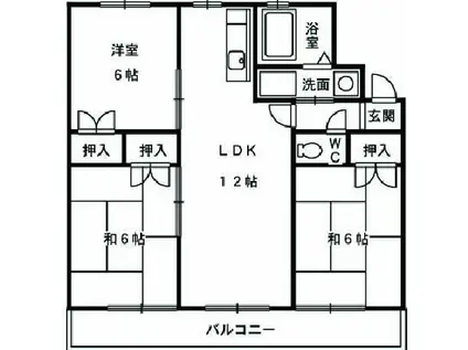 酒木ハイツ(3LDK/2階)の間取り写真