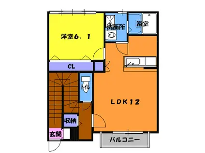 ライム天王(1LDK/2階)の間取り写真